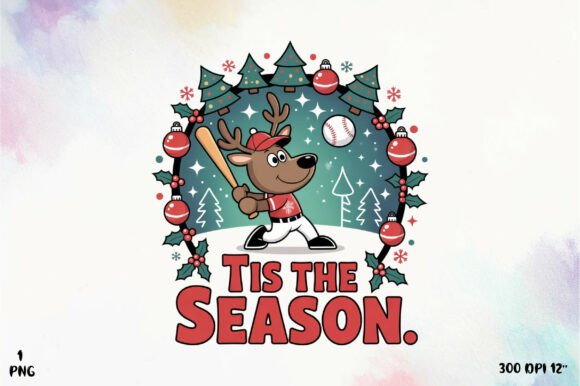 Baseball Christmas Reindeer PNG for T-Shirt Designs
