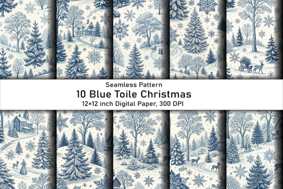 Blue Toile Christmas Paper Bundle: Patterns for Editors