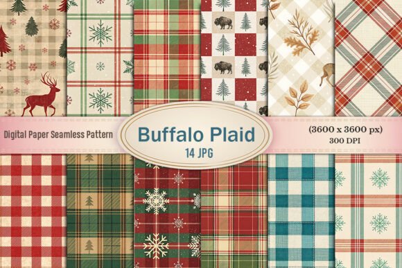 Buffalo Plaid Christmas Digital Paper for Patterns