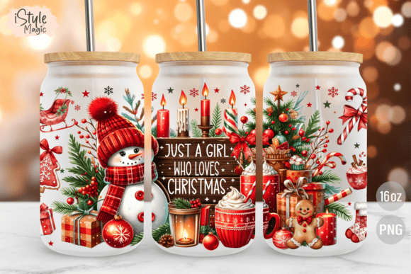 Christmas 16oz Glass Can Wrap PNG for Crafts