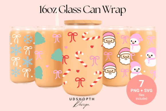 Christmas 16oz Libbey Glass Can Wrap SVG for Crafts