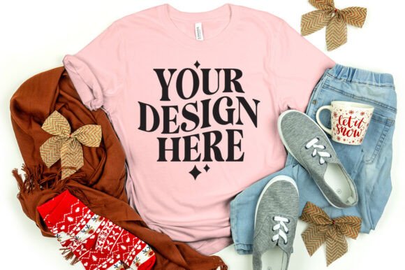 Christmas Bella Canvas 3001 Mockup Pink: Product Mockups
