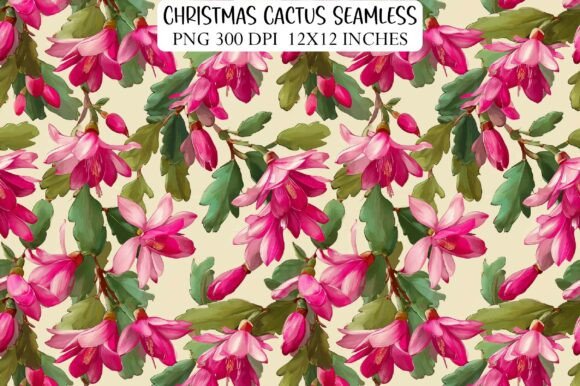 Christmas Cactus Seamless Patterns for Branding