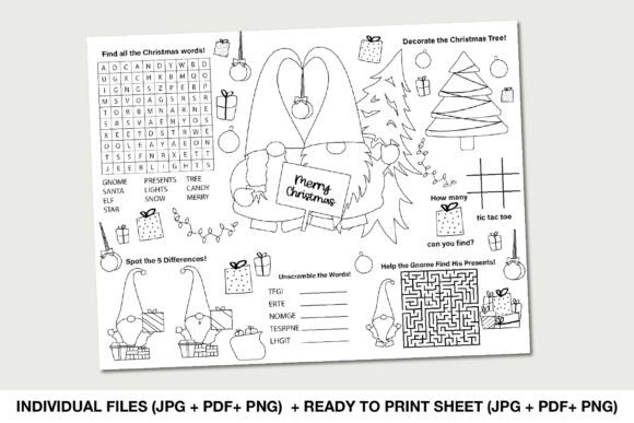 Christmas Gnome Activity Placemat: Coloring Pages Amp