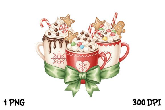 Christmas Hot Cocoa Trio PNG for T-Shirt Designs