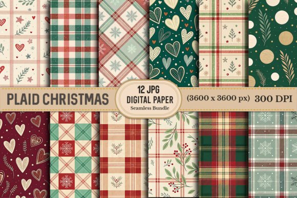 Christmas Plaid Digital Paper Bundle & Patterns