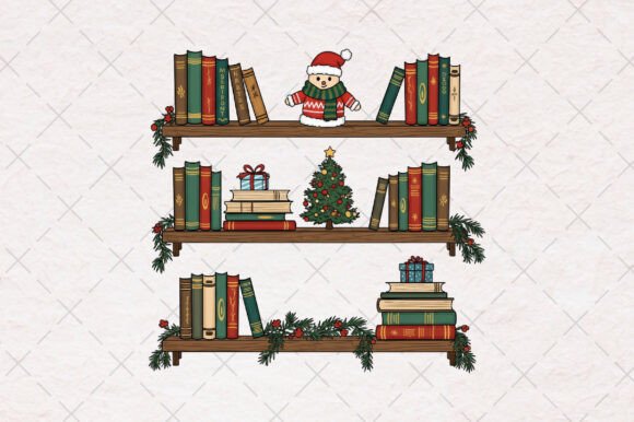 Cozy Christmas Bookshelf Png for T-Shirt Designs