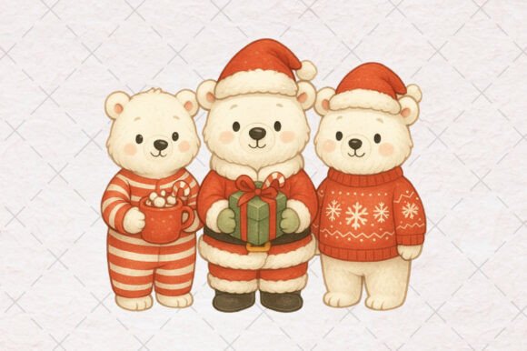 Cute Christmas Bear Clipart for T-Shirt Designs