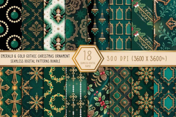 Emerald Gold Gothic Christmas Seamless Patterns Review