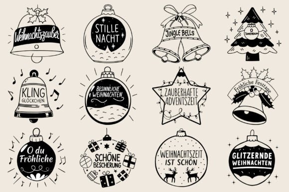 German Christmas Ornaments SVG PNG Print Templates
