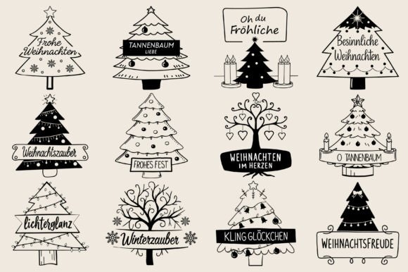 German Christmas Trees SVG PNG Bundle for Print Templates