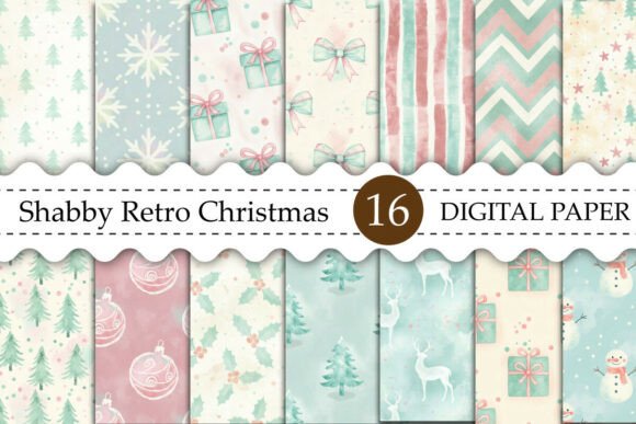 Shabby Retro Christmas Digital Paper & Patterns
