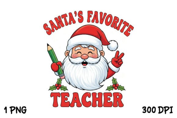 Vintage Christmas Png Santa Teacher for T-Shirt Designs