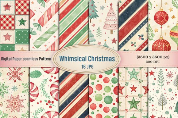 Whimsical Christmas Digital Paper Bundle Patterns