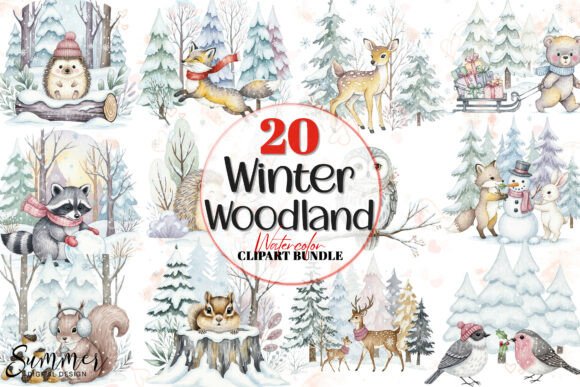 Winter Woodland Animals Clipart & Illustrations